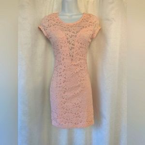 Sweet and pretty lace floral pink bodycon mini dress